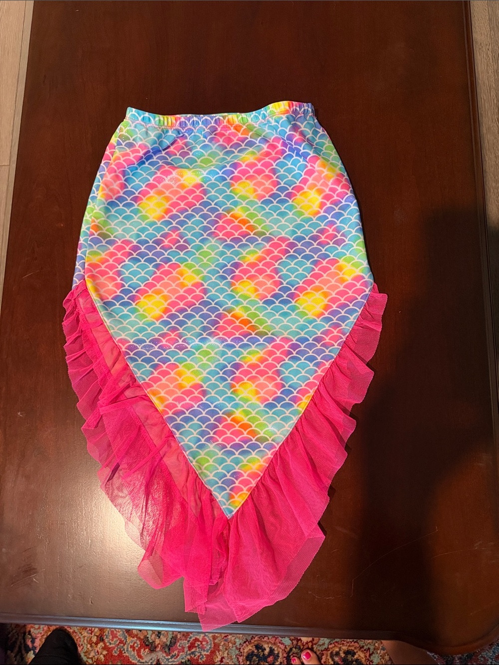 Girls Glitter Rainbow Mermaid Scale Swim Skirt with Hot Pink Ruffle M 7/8